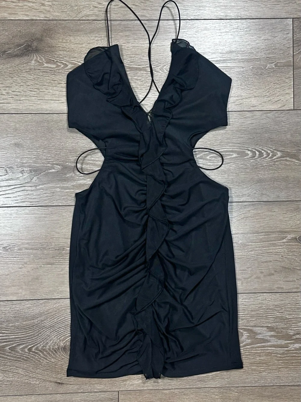 Windsor Nights Out Mesh Ruffle Cutout Bodycon Mini Dress LBD - Picture 6 of 15